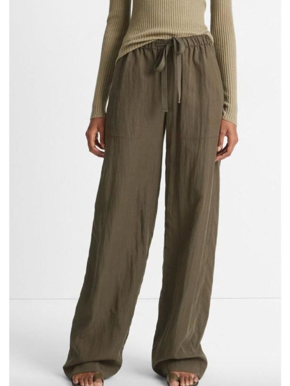VINCE Eden Utility Mid Rise Drawstring Pants Dark Green Size XS